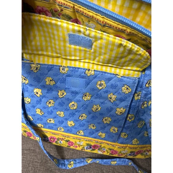 Quilted Shoulder Tote Handbag & Matching Pouch Yellow Blue Floral Pattern - Picture 6 of 13